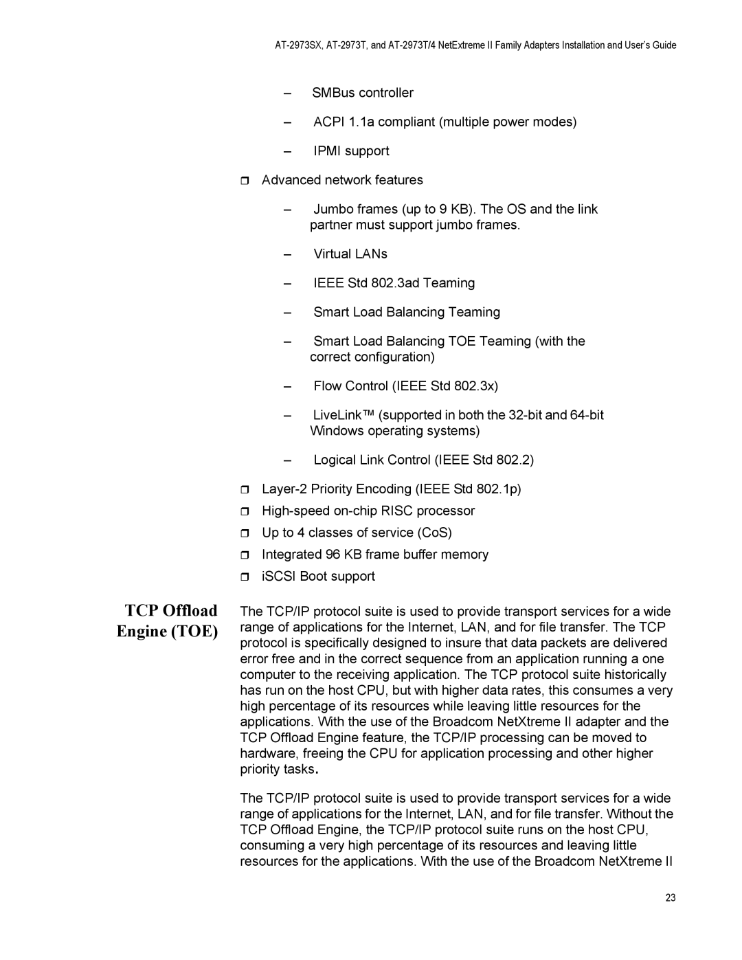 Allied Telesis AT-2973SX, AT-2973T/4 manual TCP Offload Engine TOE 