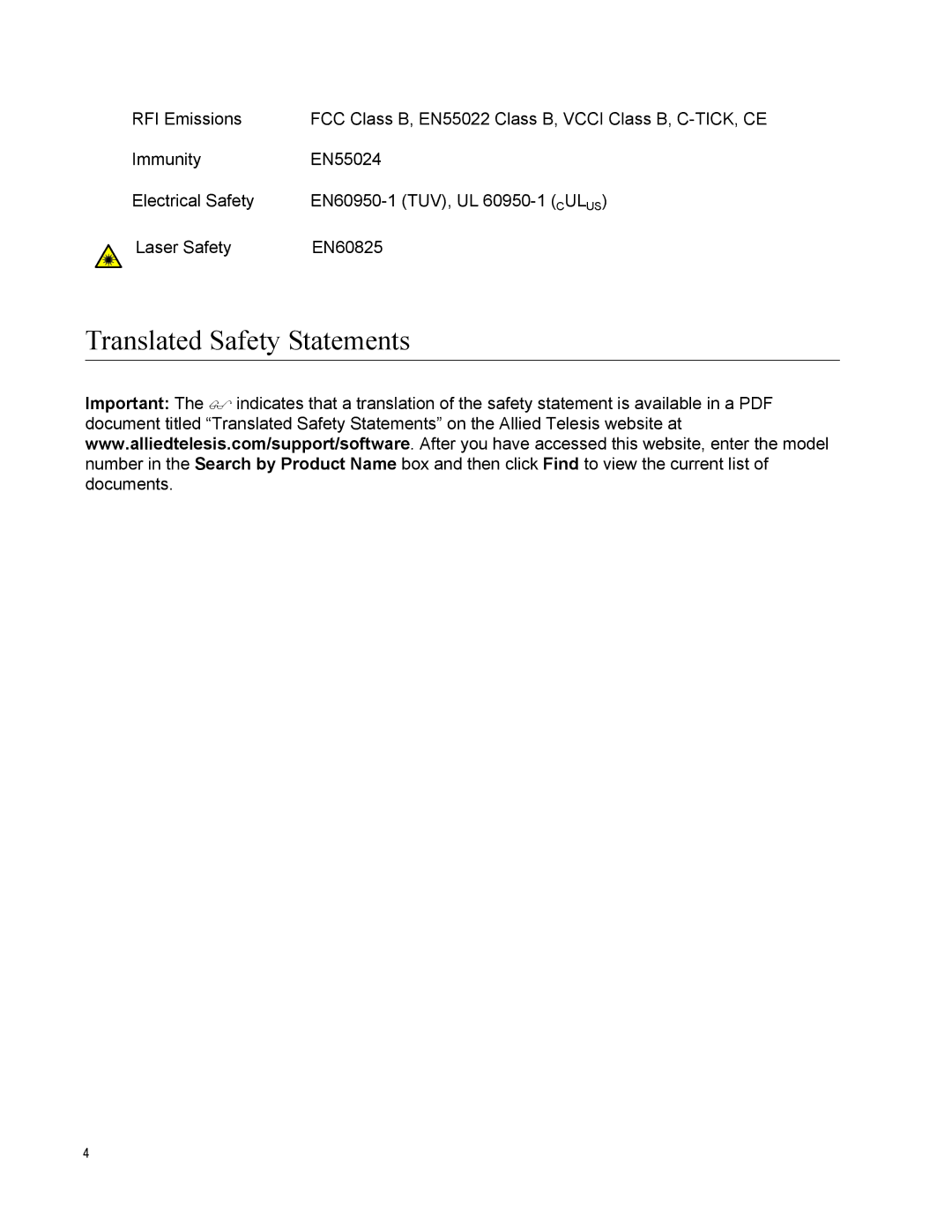 Allied Telesis AT-2973T/4, AT-2973SX manual Translated Safety Statements 