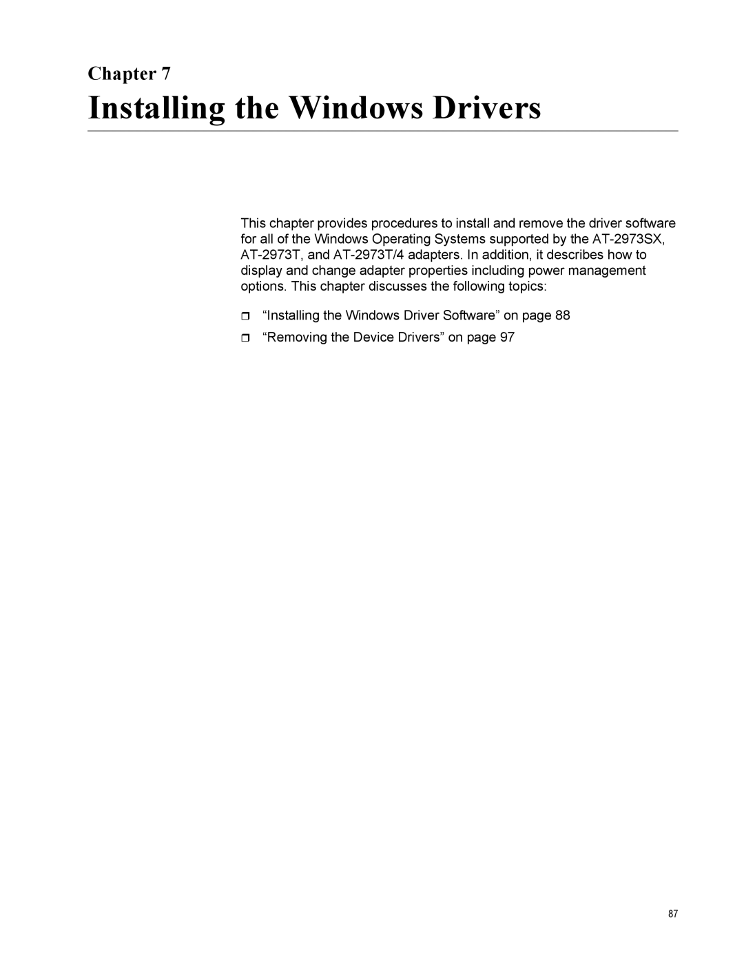 Allied Telesis AT-2973T/4, AT-2973SX manual Installing the Windows Drivers, Chapter 