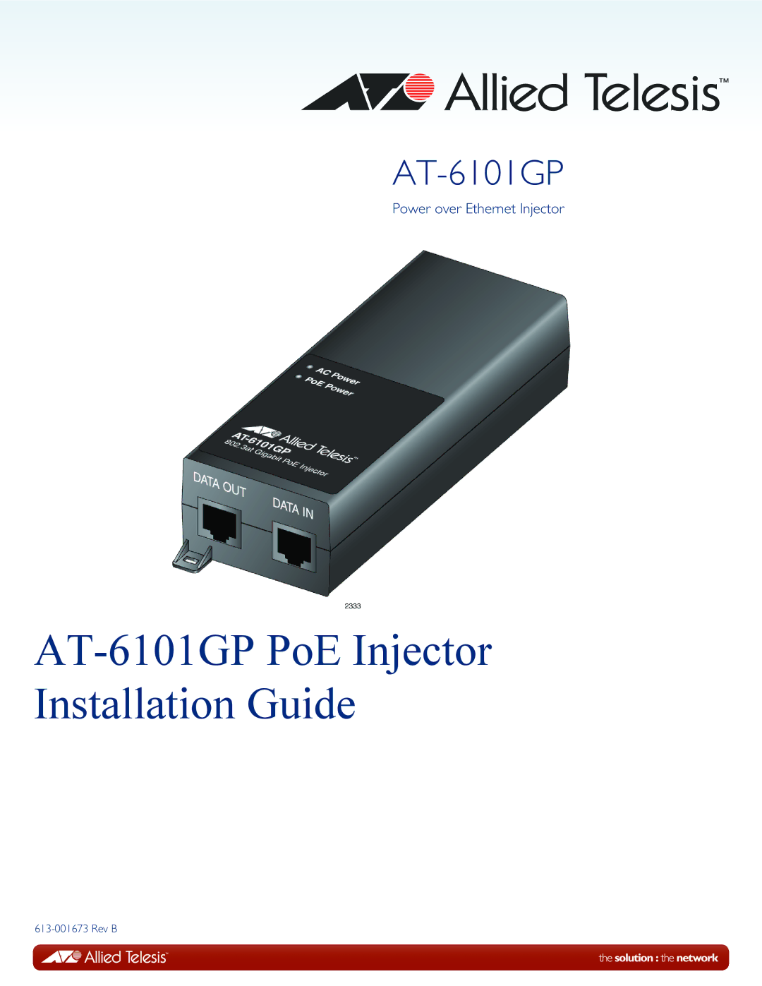 Allied Telesis manual AT-6101GP PoE Injector Installation Guide 