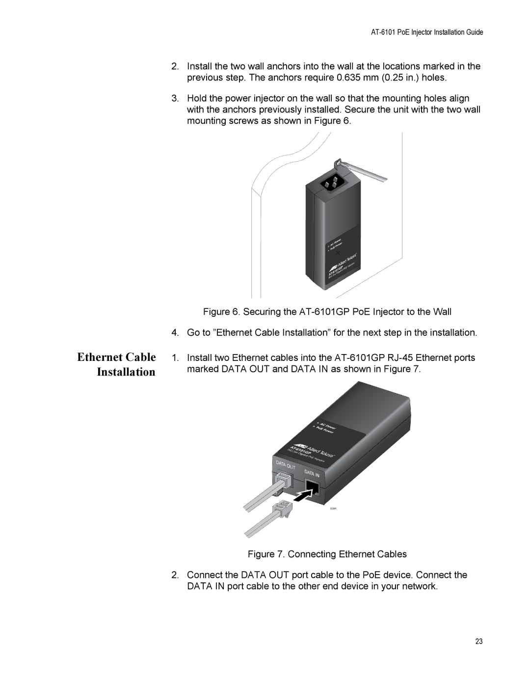 Allied Telesis AT-6101GP manual Ethernet Cable Installation 