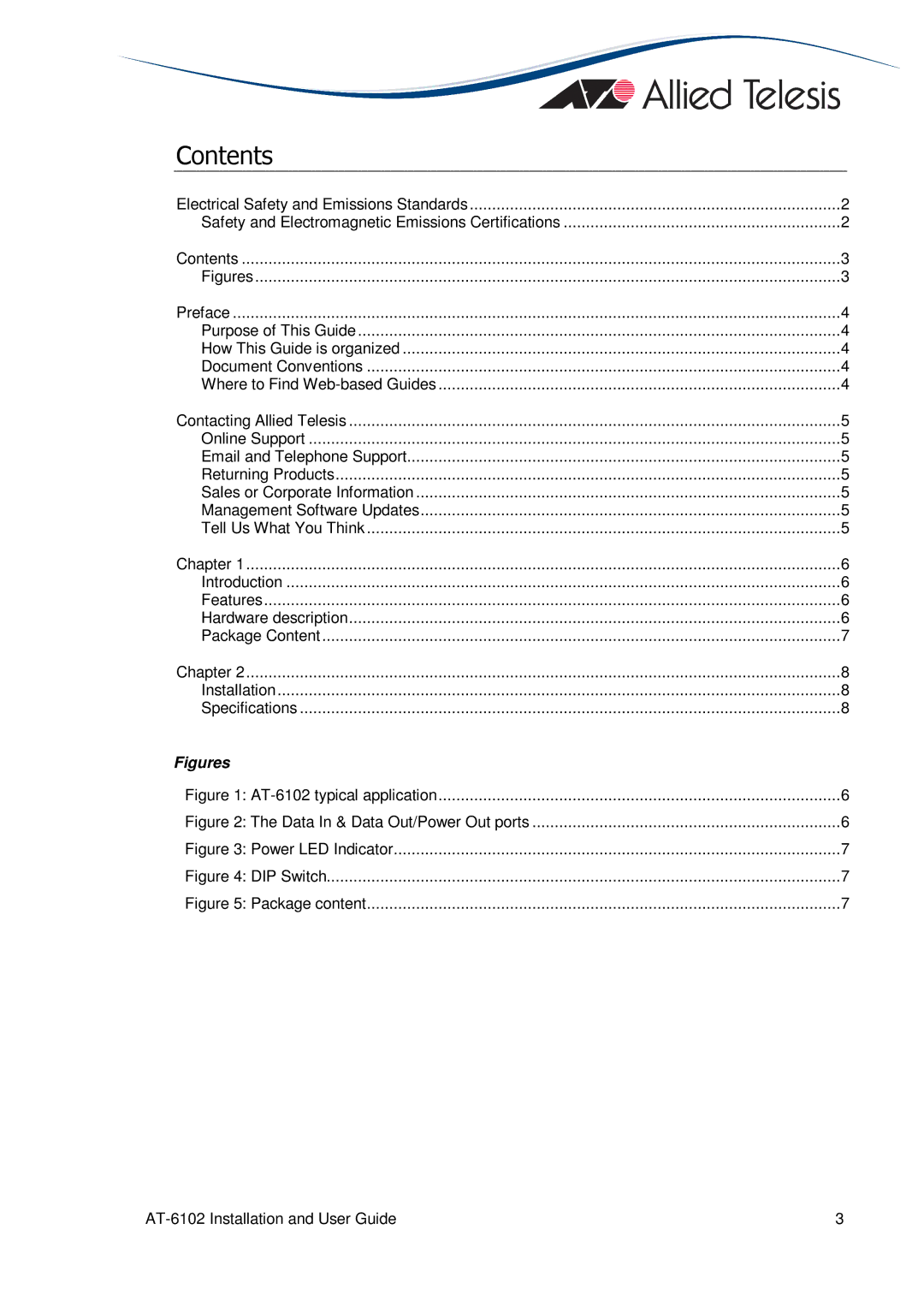 Allied Telesis AT-6102 manual Contents 