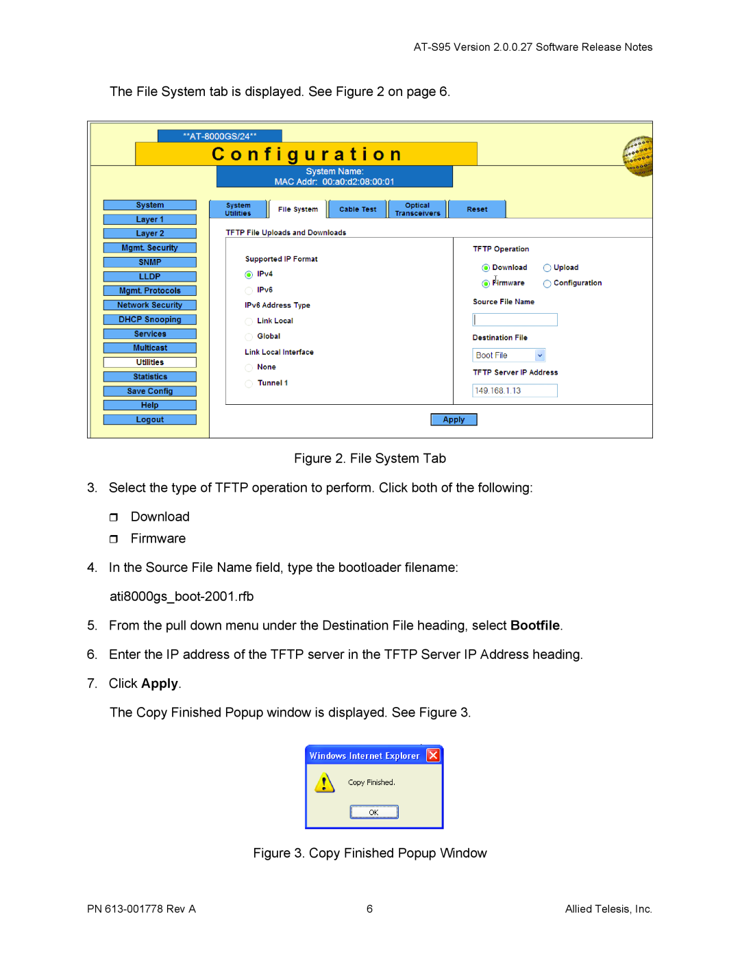 Allied Telesis AT-8000GS, AT-S95 manual The File System tab is displayed. See on page 