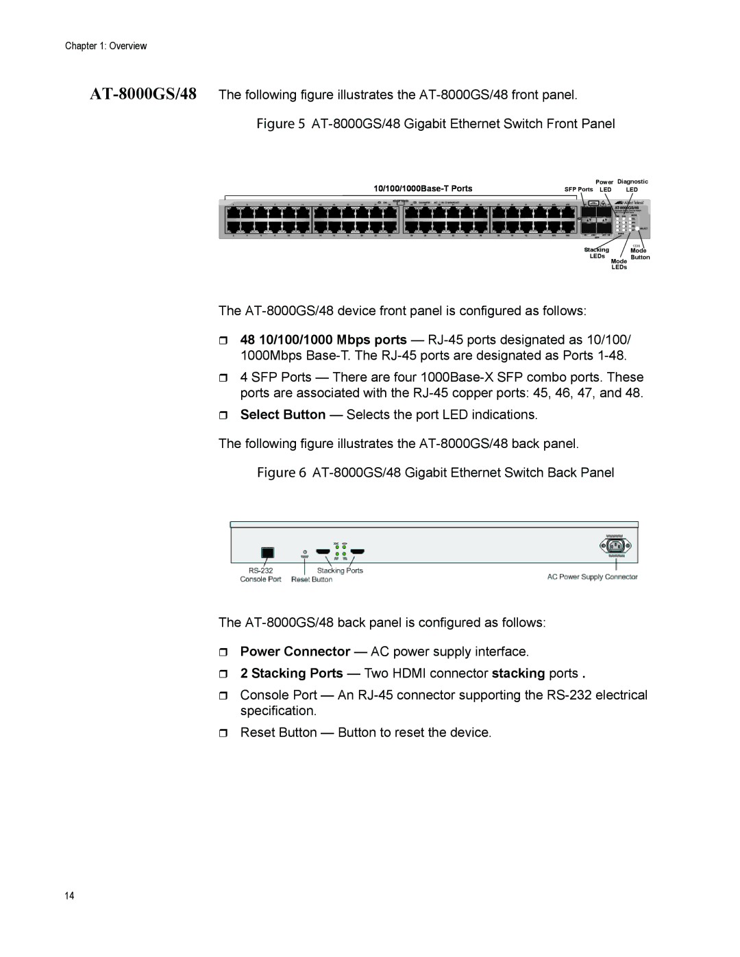 Allied Telesis AT-8000GS/24, AT-8000GS/POE manual AT-8000GS/48 Gigabit Ethernet Switch Front Panel 