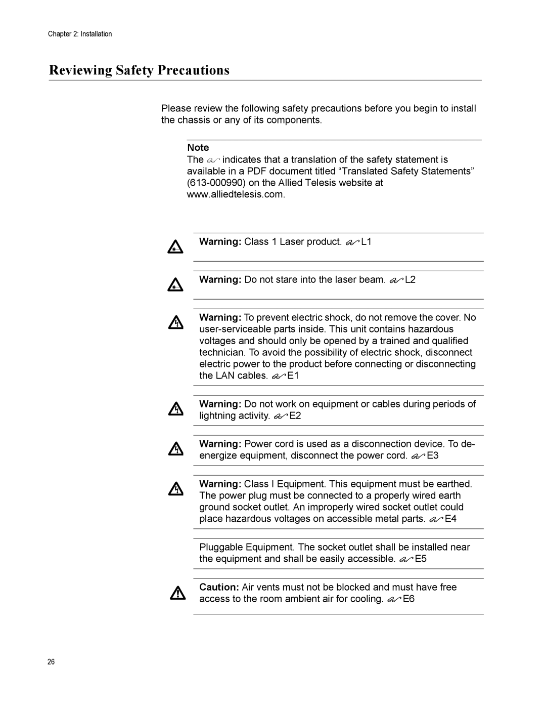 Allied Telesis AT-8000GS/24, AT-8000GS/POE manual Reviewing Safety Precautions 