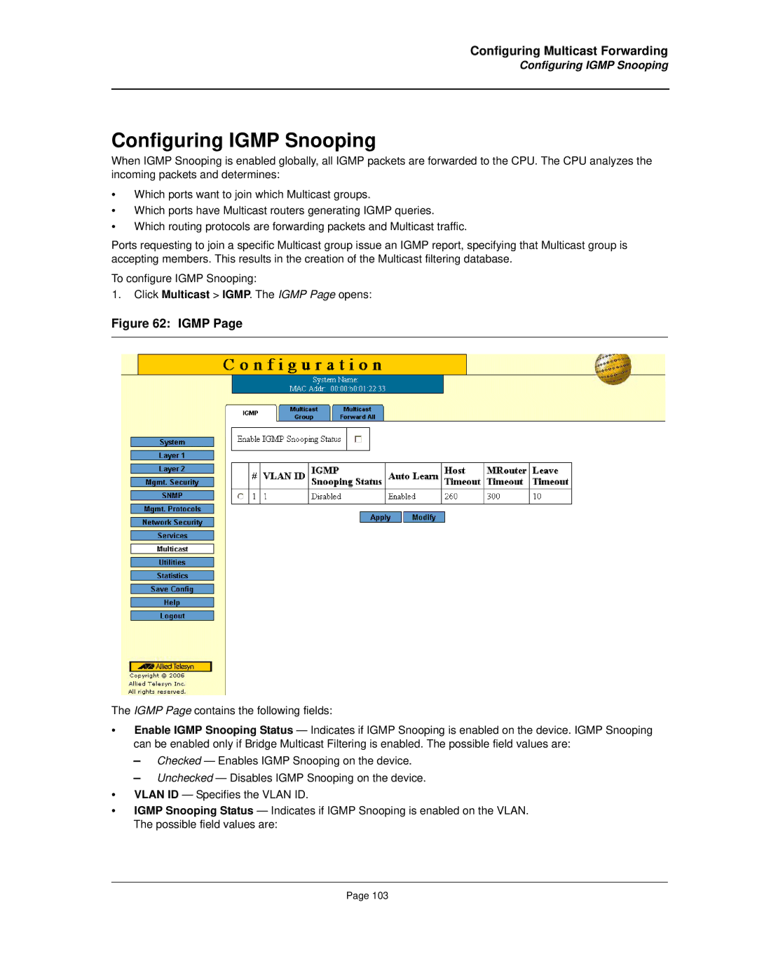 Allied Telesis AT-8000S manual Configuring Igmp Snooping 