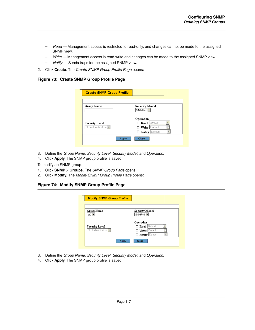 Allied Telesis AT-8000S manual Defining Snmp Groups, Click Create. The Create Snmp Group Profile Page opens 