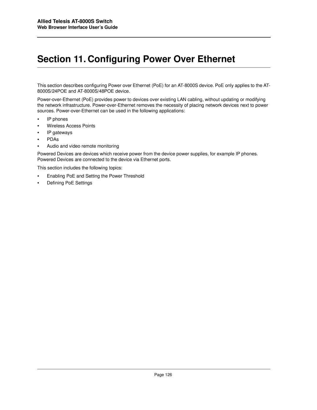 Allied Telesis AT-8000S manual Configuring Power Over Ethernet 