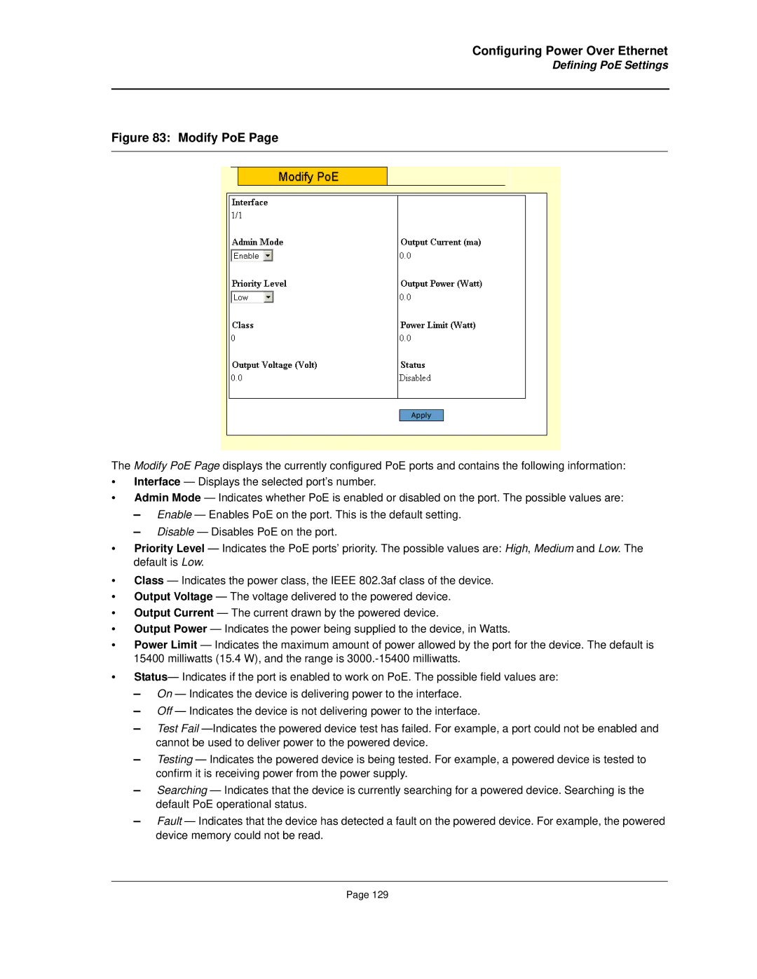 Allied Telesis AT-8000S manual Modify PoE, Defining PoE Settings 