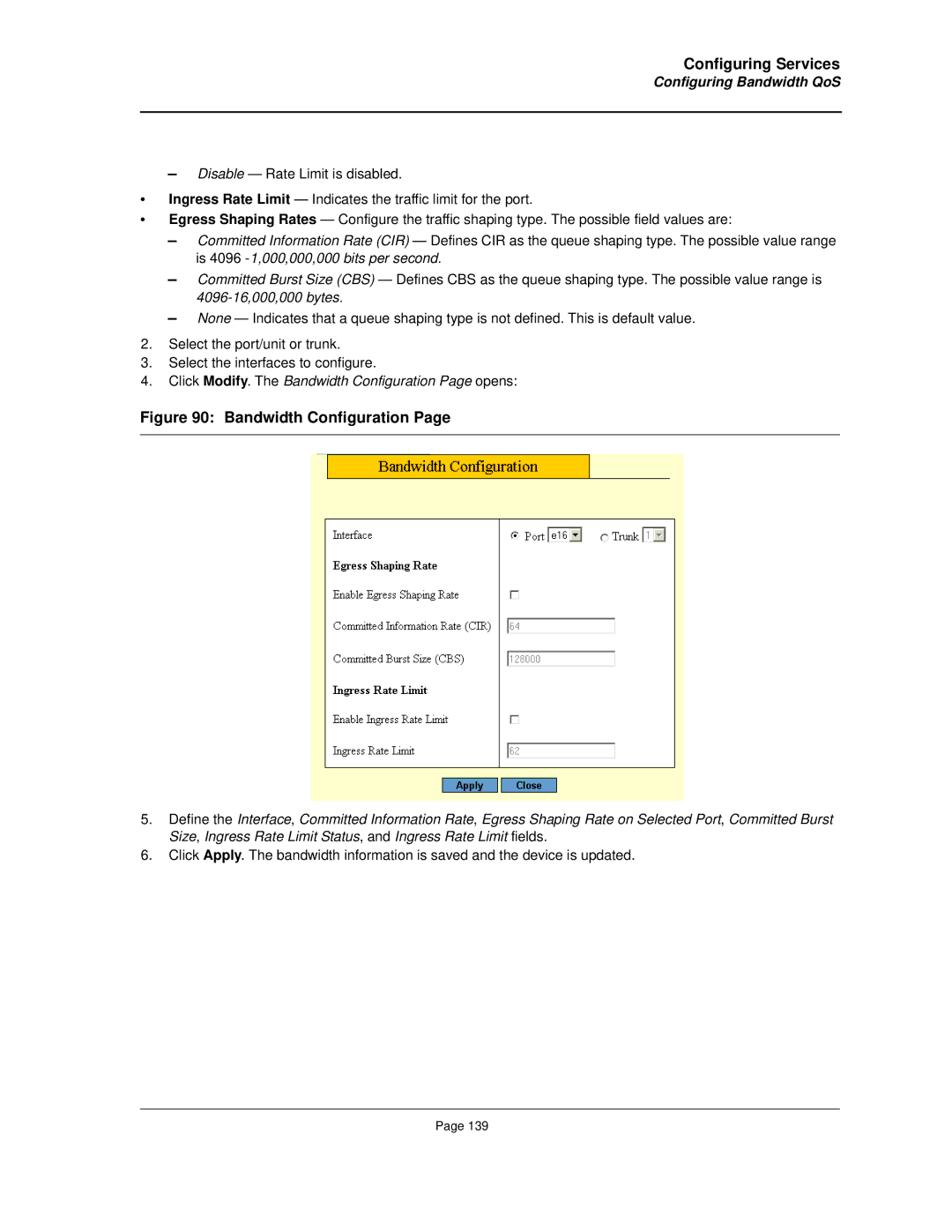 Allied Telesis AT-8000S manual Configuring Bandwidth QoS, Click Modify. The Bandwidth Configuration Page opens 