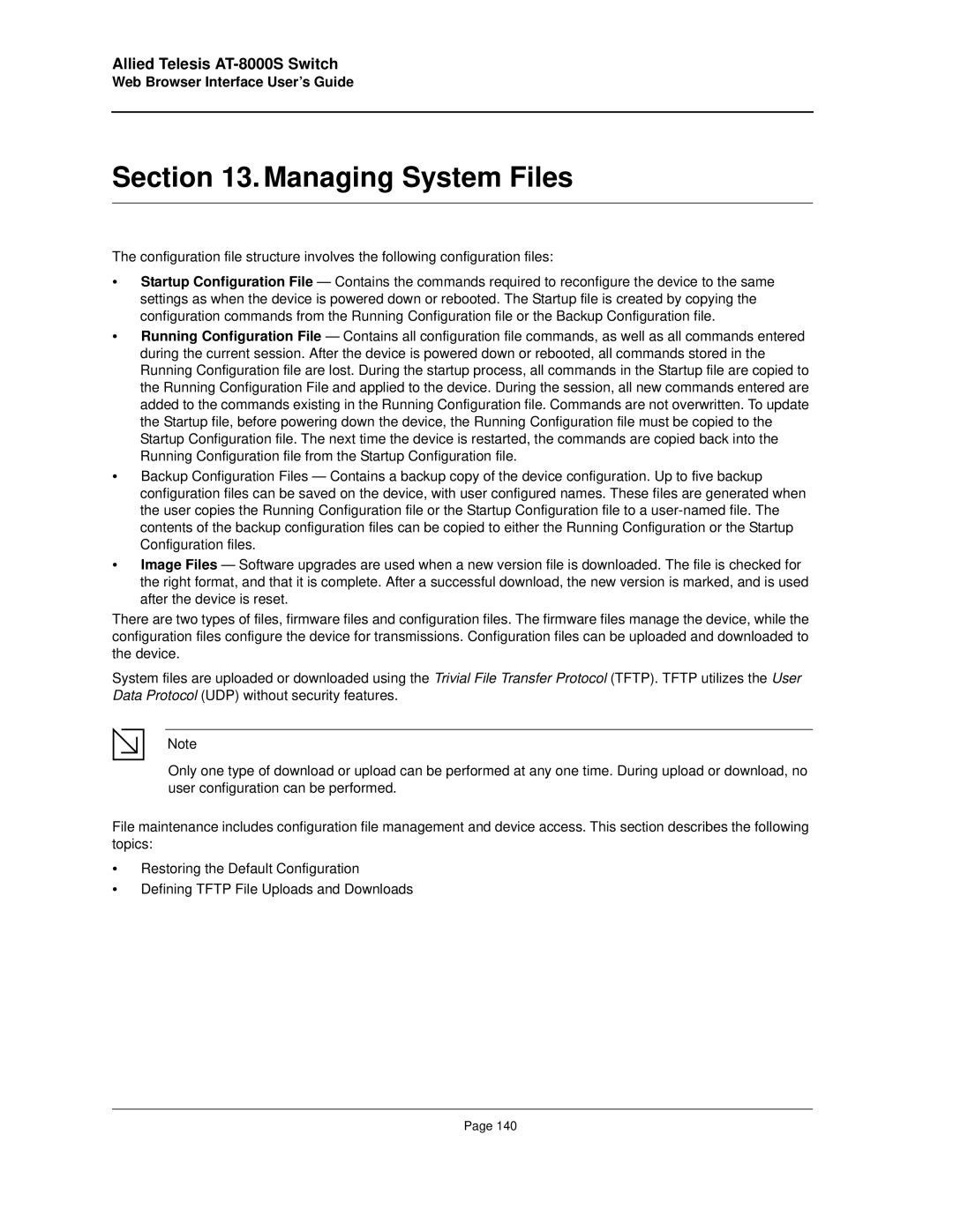 Allied Telesis AT-8000S manual Managing System Files 