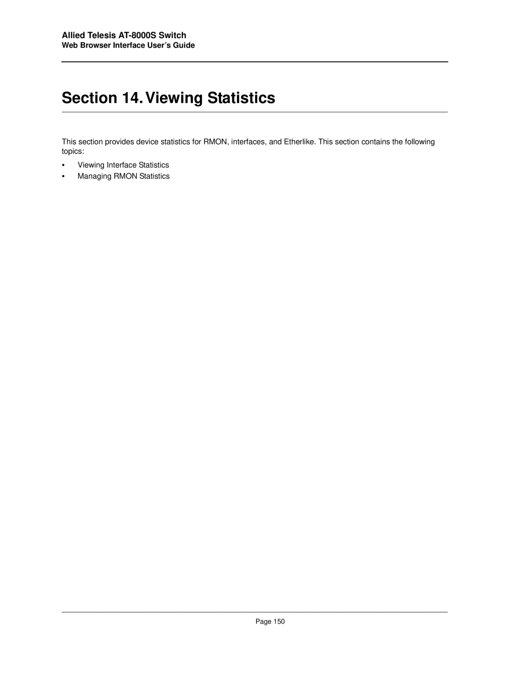 Allied Telesis AT-8000S manual Viewing Statistics 