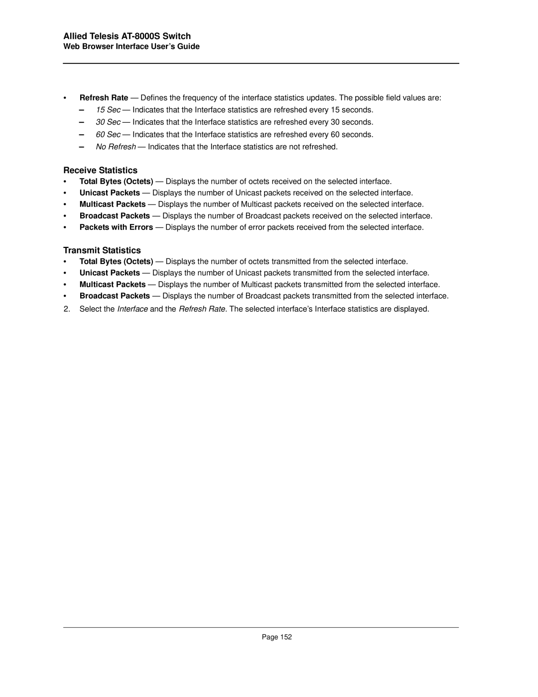 Allied Telesis AT-8000S manual Receive Statistics 