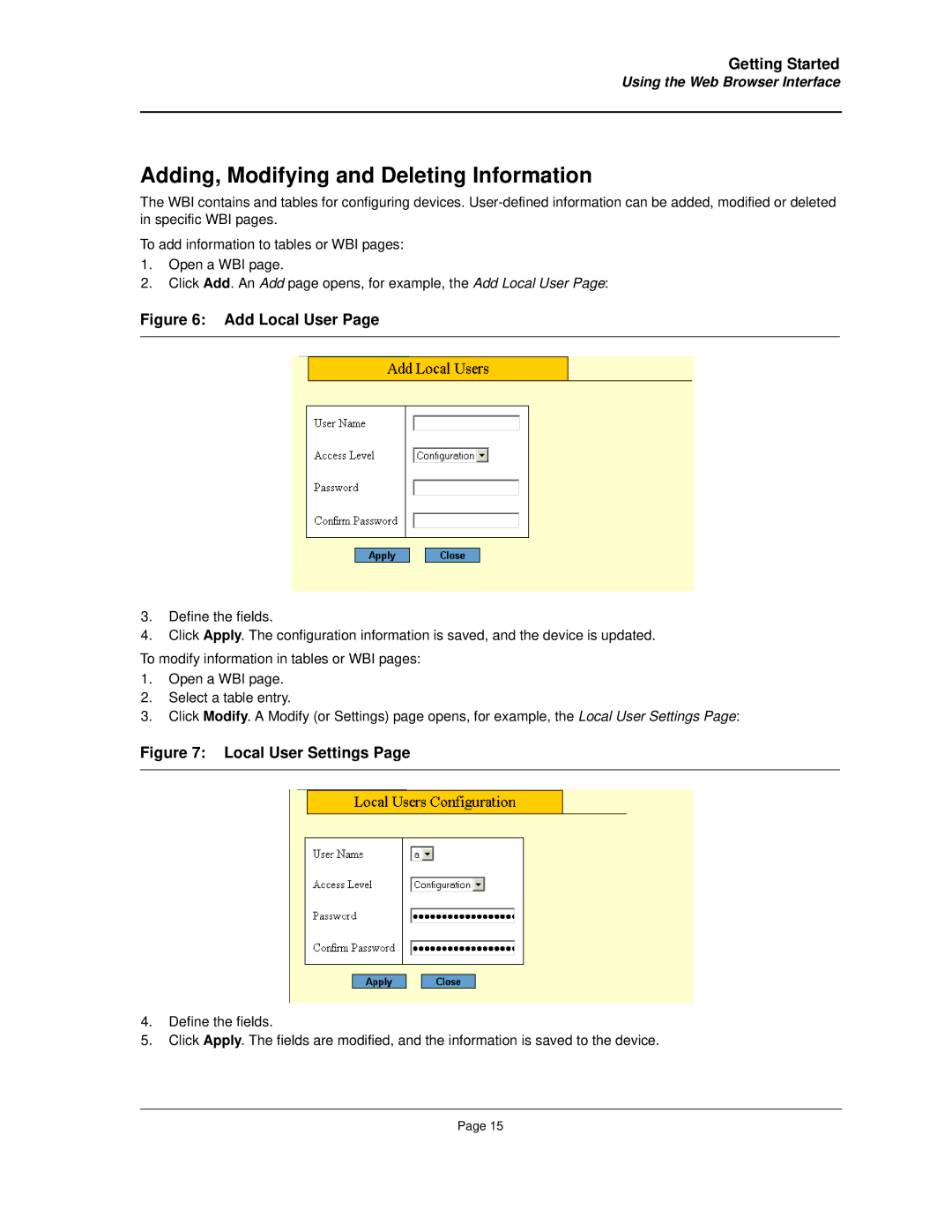 Allied Telesis AT-8000S manual Adding, Modifying and Deleting Information, Add Local User 