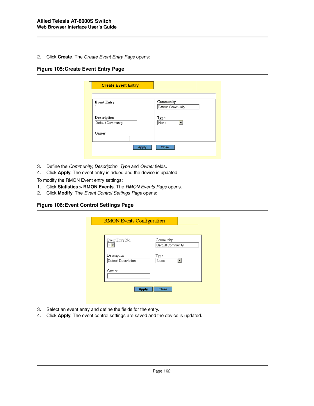 Allied Telesis AT-8000S manual Click Create. The Create Event Entry Page opens 