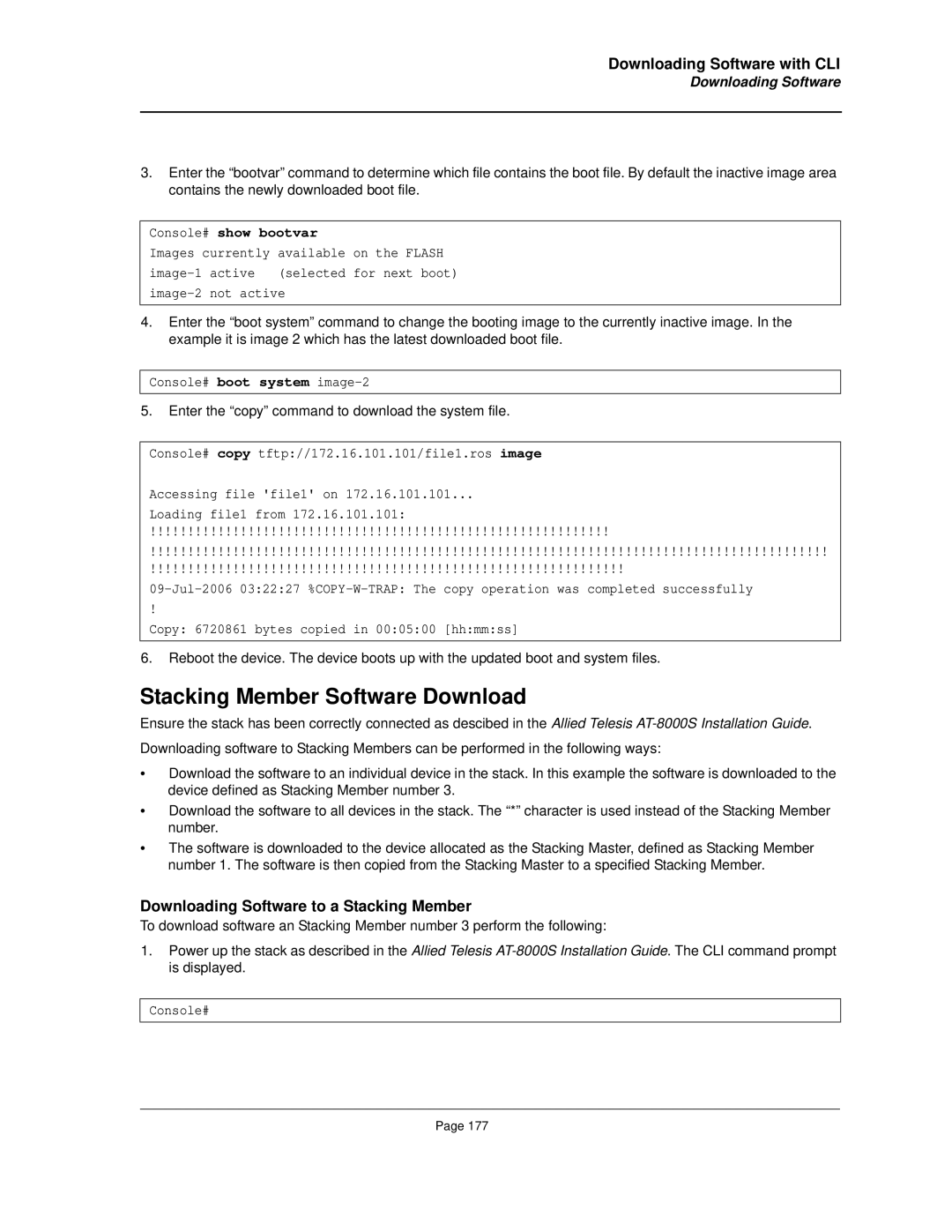 Allied Telesis AT-8000S manual Stacking Member Software Download, Downloading Software 