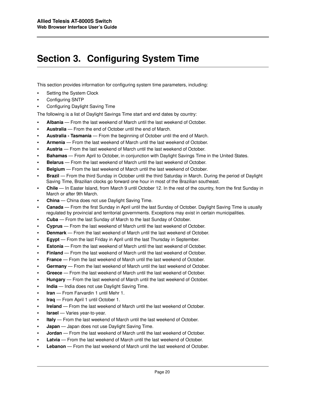 Allied Telesis AT-8000S manual Configuring System Time, Web Browser Interface User’s Guide 