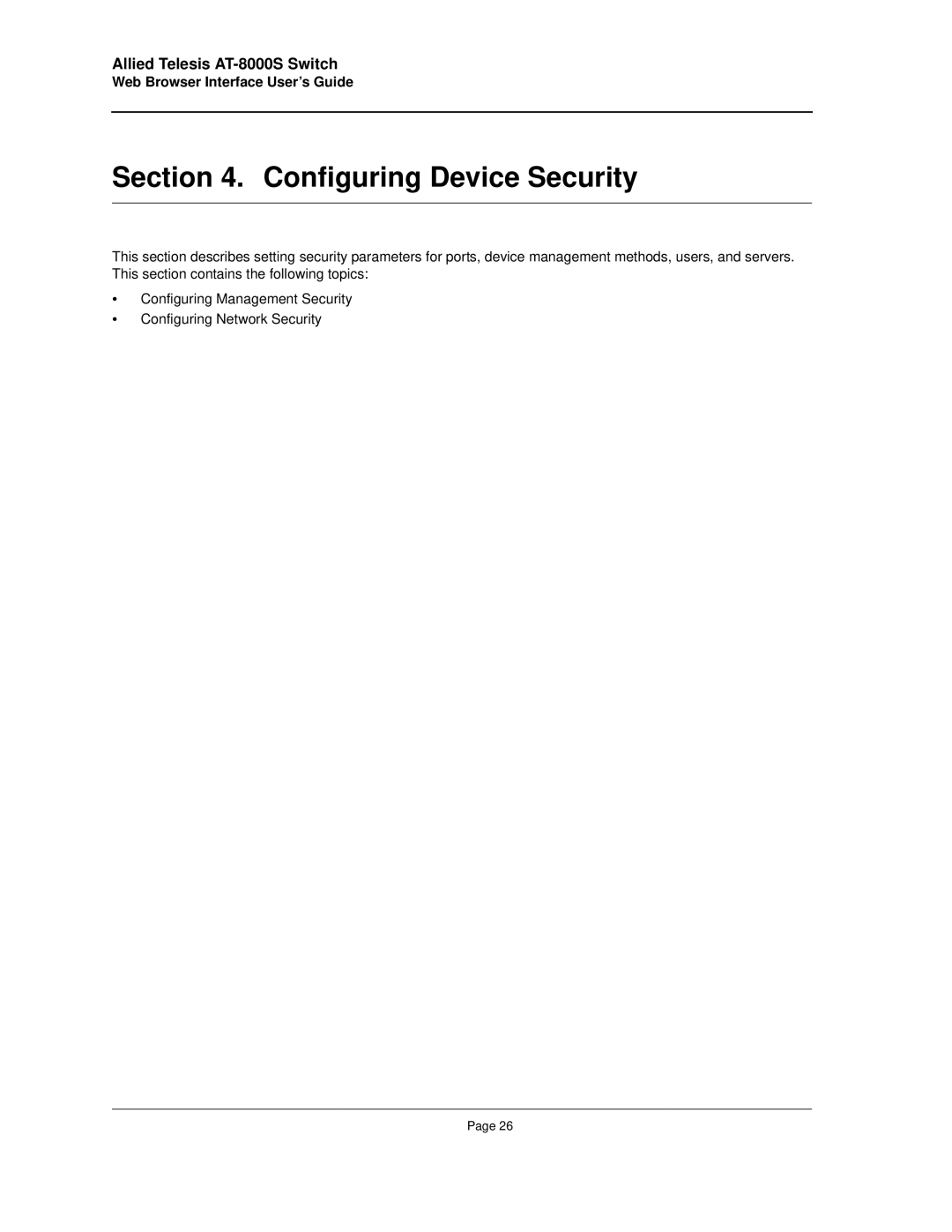 Allied Telesis AT-8000S manual Configuring Device Security 