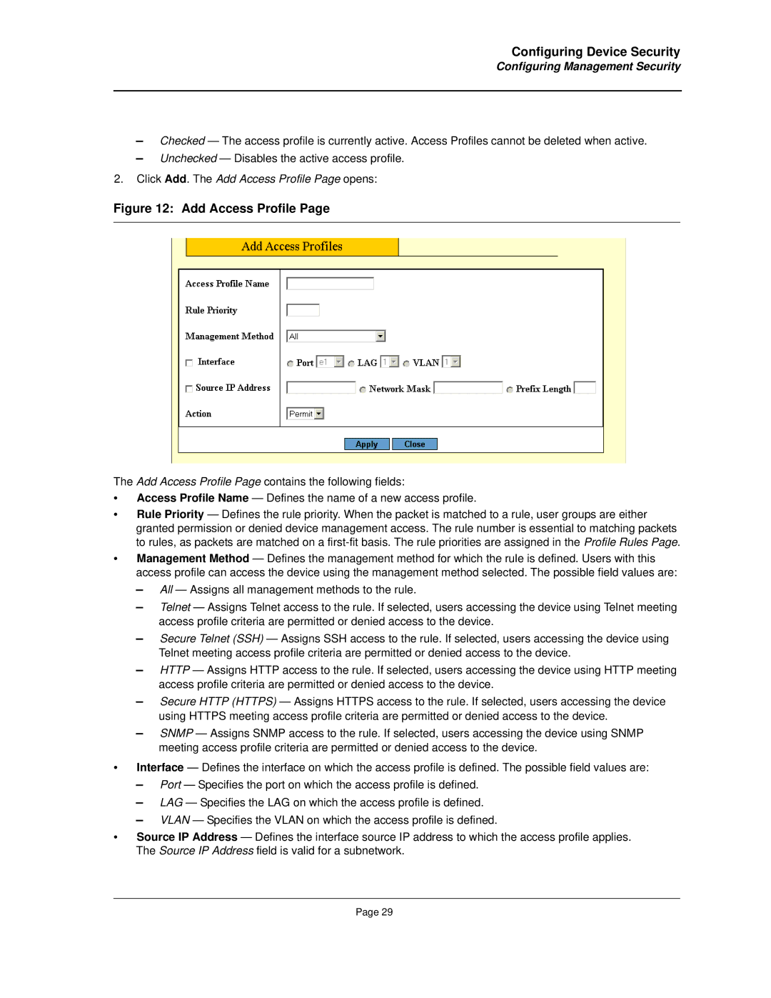 Allied Telesis AT-8000S manual Click Add. The Add Access Profile Page opens 