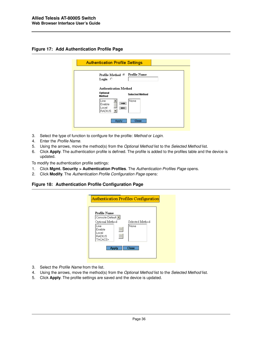 Allied Telesis AT-8000S manual Add Authentication Profile, Enter the Profile Name 