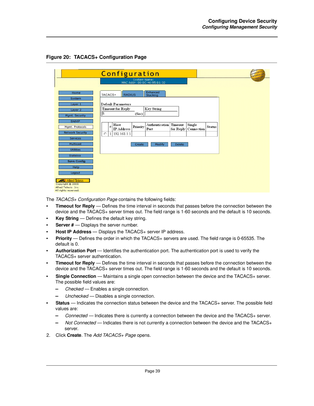 Allied Telesis AT-8000S manual TACACS+ Configuration 