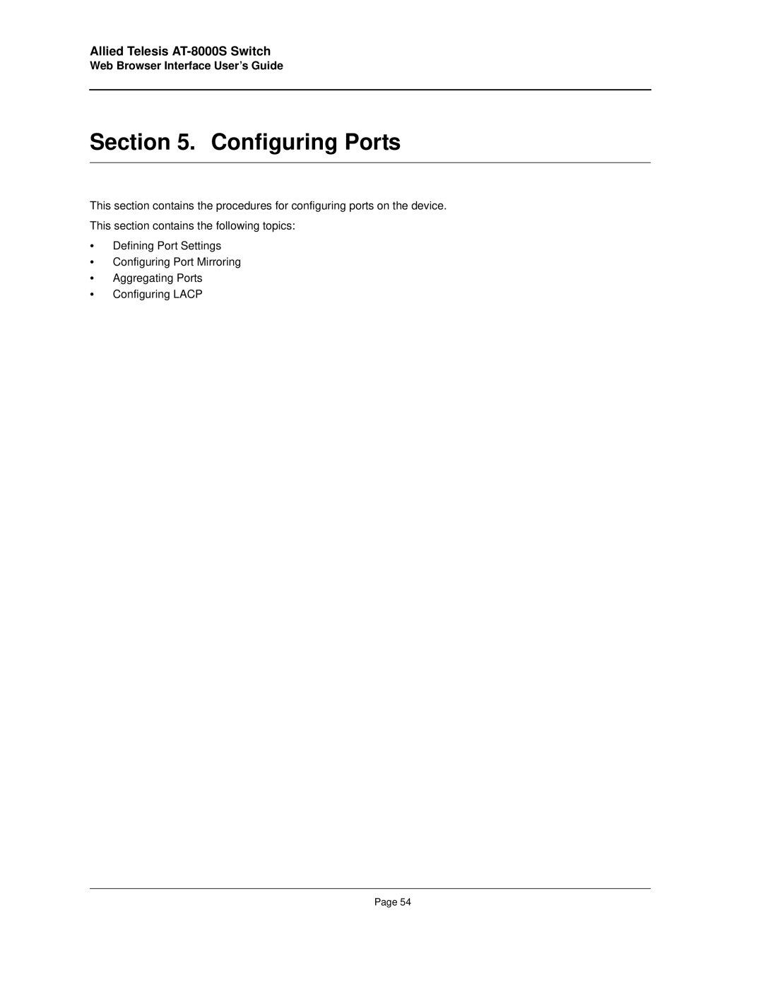 Allied Telesis AT-8000S manual Configuring Ports 