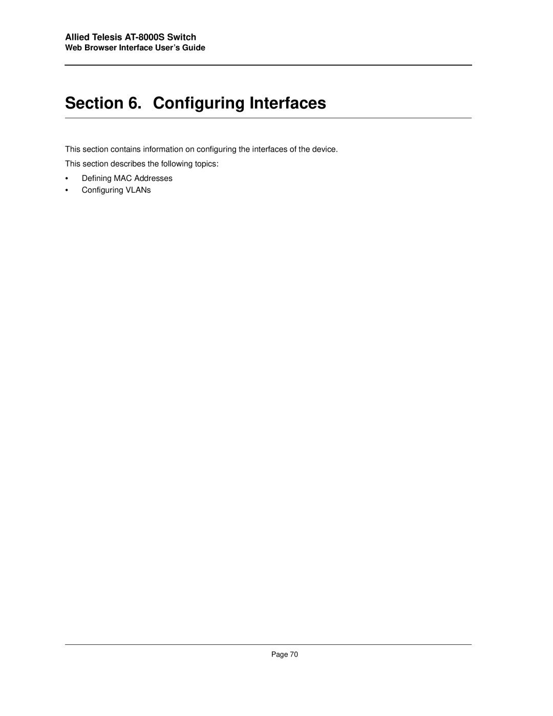 Allied Telesis AT-8000S manual Configuring Interfaces 