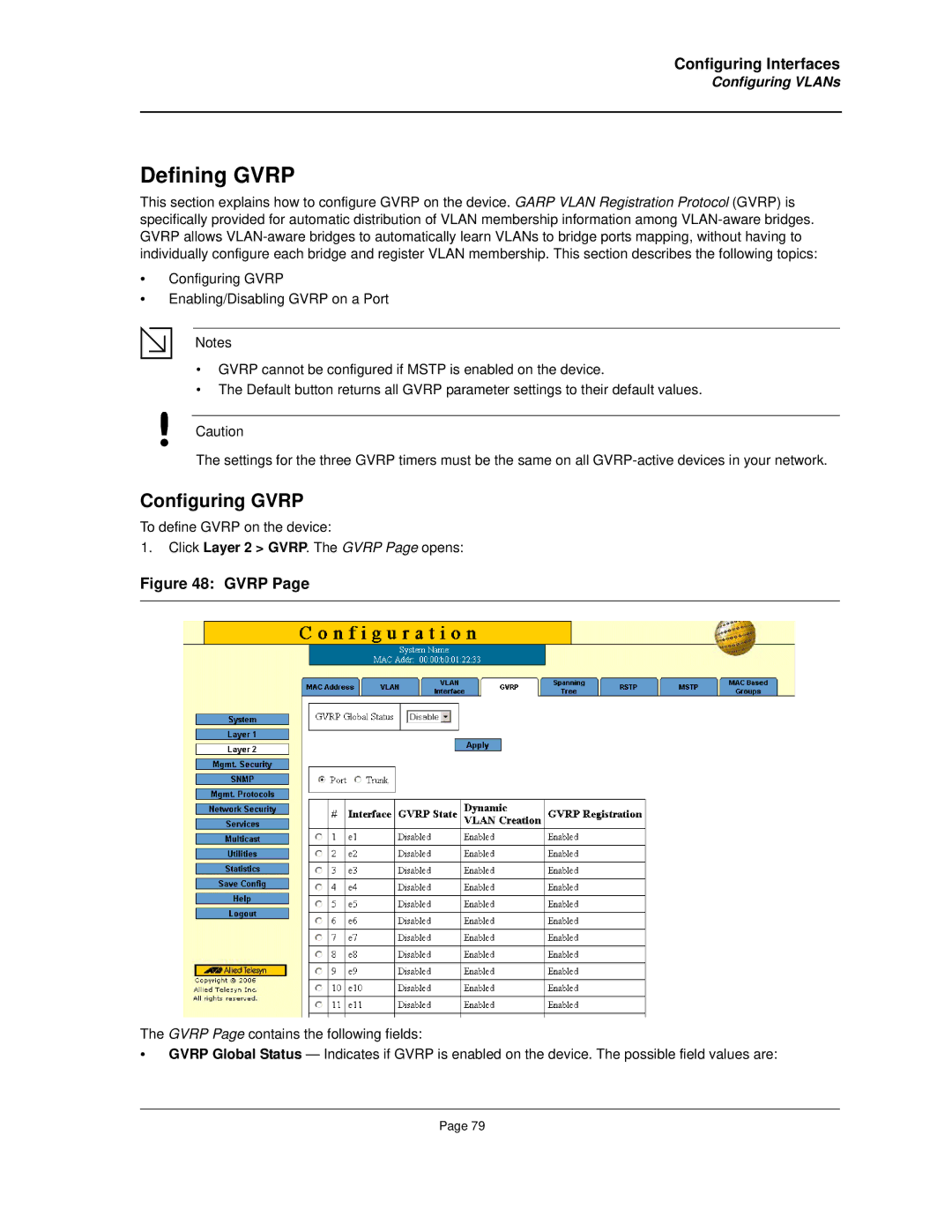 Allied Telesis AT-8000S manual Defining Gvrp, Configuring Gvrp 