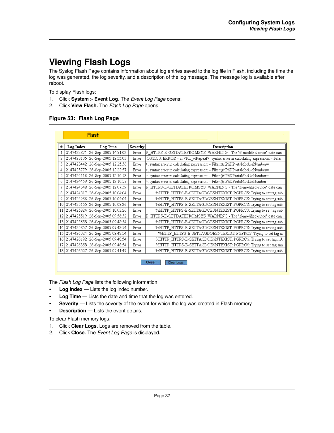 Allied Telesis AT-8000S manual Viewing Flash Logs 