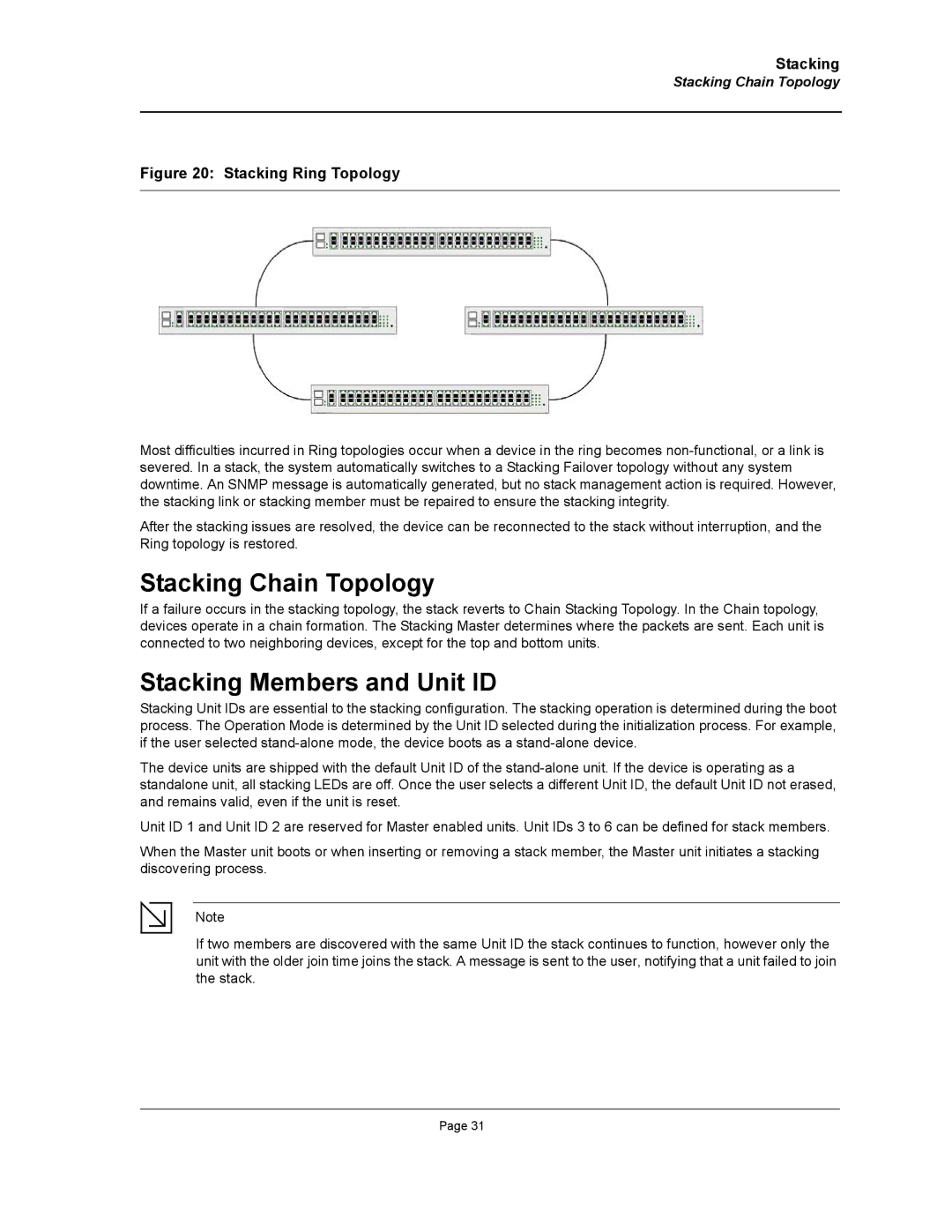 Allied Telesis AT-8000S manual Stacking Chain Topology, Stacking Members and Unit ID 