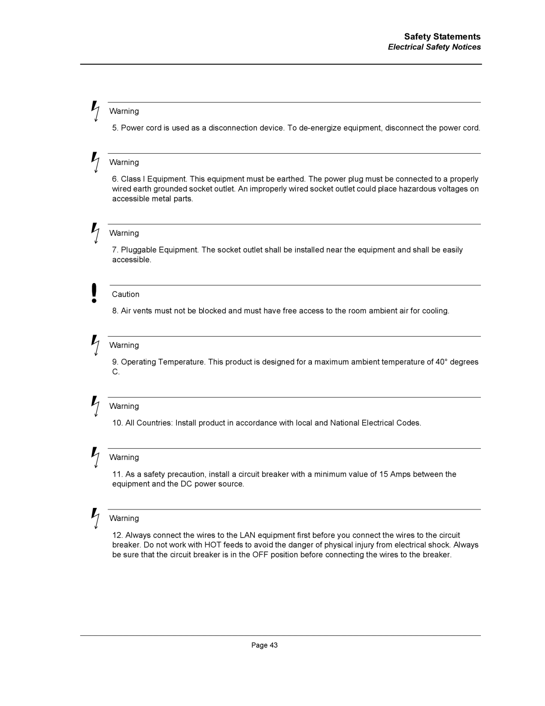 Allied Telesis AT-8000S manual Safety Statements, Electrical Safety Notices 