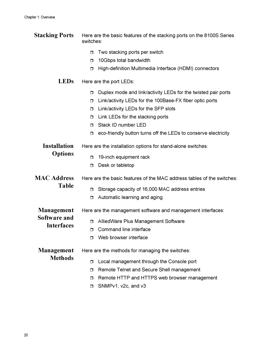 Allied Telesis AT-8100L/8POE-E, AT-8100S/48POE manual Overview 