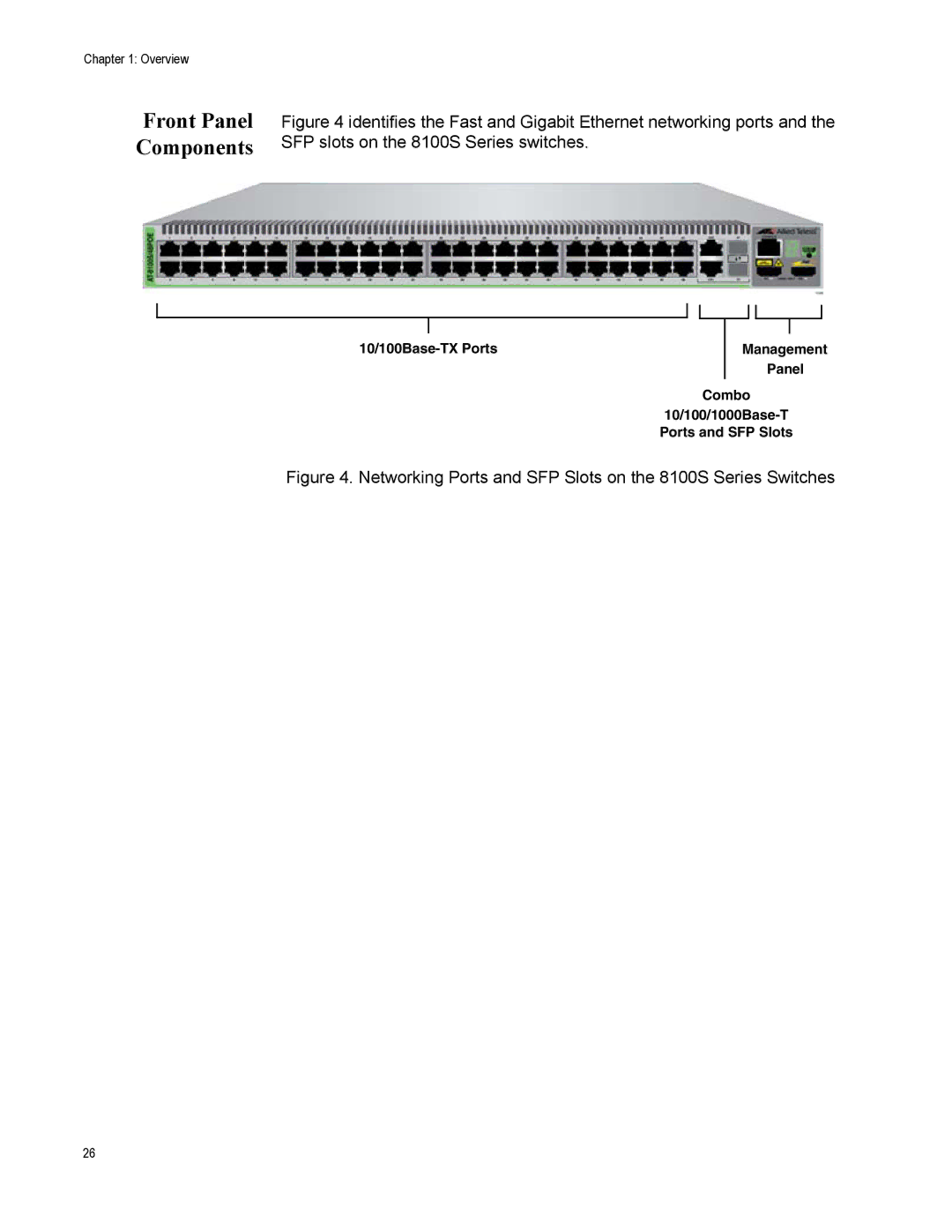 Allied Telesis AT-8100L/8POE-E, AT-8100S/48POE manual Networking Ports and SFP Slots on the 8100S Series Switches 