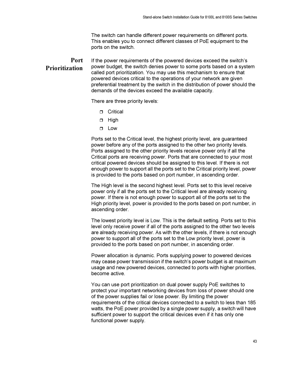 Allied Telesis AT-8100L/8POE-E, AT-8100S/48POE manual Port Prioritization 