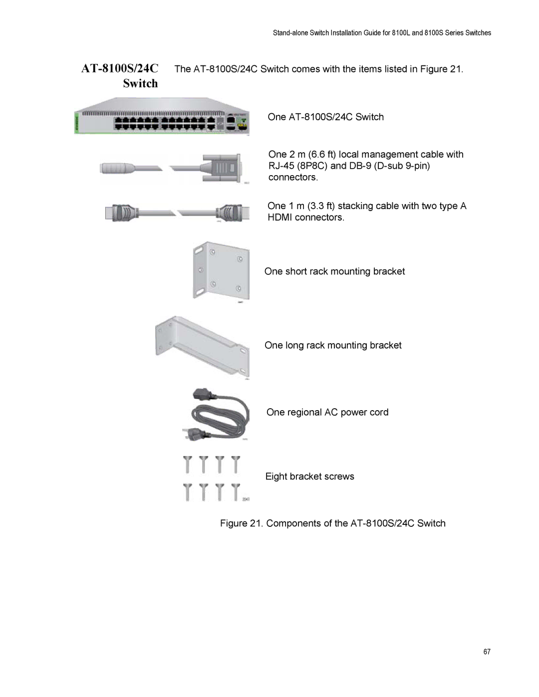 Allied Telesis AT-8100L/8POE-E, AT-8100S/48POE manual Components of the AT-8100S/24C Switch 