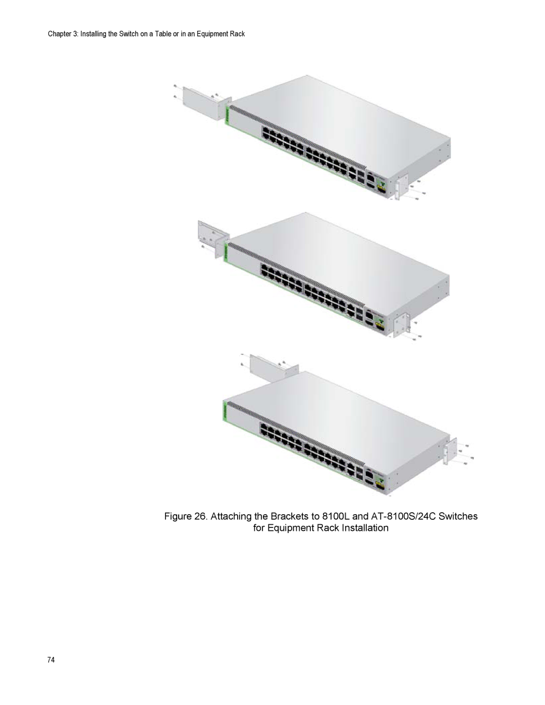 Allied Telesis AT-8100S/48POE, AT-8100L/8POE-E manual Installing the Switch on a Table or in an Equipment Rack 