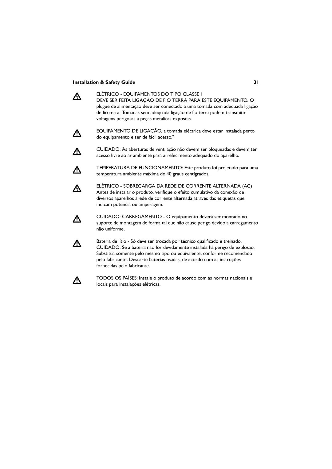 Allied Telesis AT-8624T/2M, AT-8624POE, AT-8648T/2SP manual Elétrico Equipamentos do Tipo Classe 