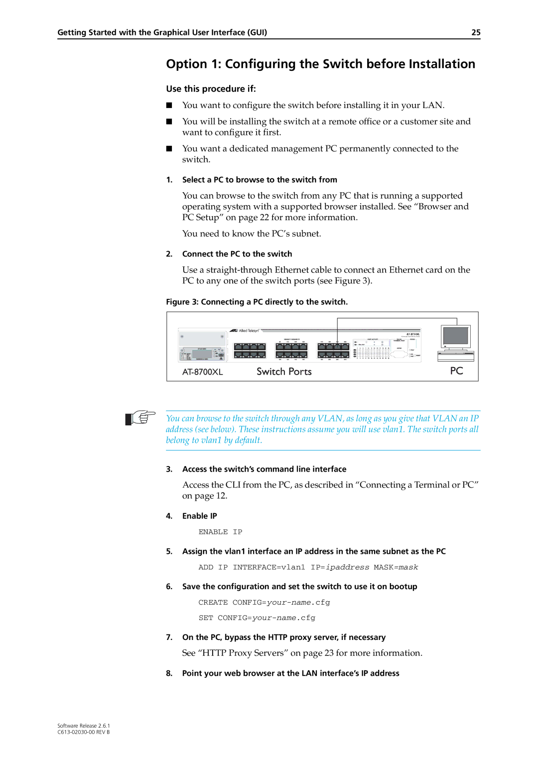 Allied Telesis at-8700xl series switch manual Option 1 Configuring the Switch before Installation, Use this procedure if 