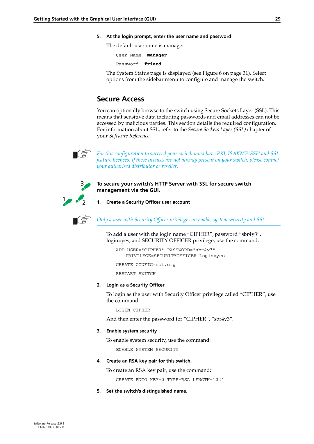 Allied Telesis at-8700xl series switch manual Secure Access, To create an RSA key pair, use the command 