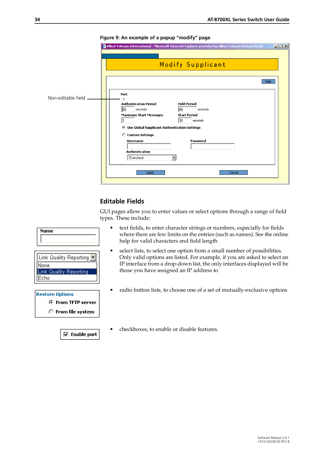 Allied Telesis at-8700xl series switch manual Editable Fields 