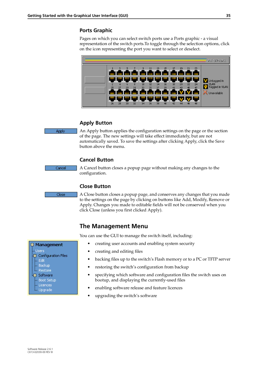 Allied Telesis at-8700xl series switch manual Management Menu, Ports Graphic 