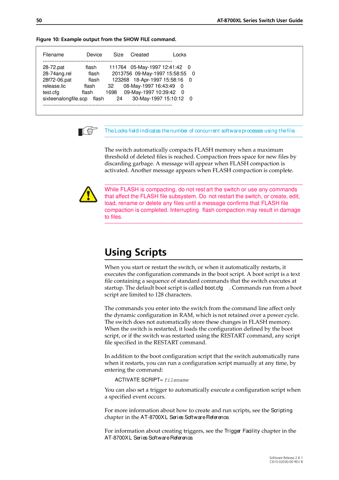 Allied Telesis at-8700xl series switch manual Using Scripts, Example output from the Show File command 