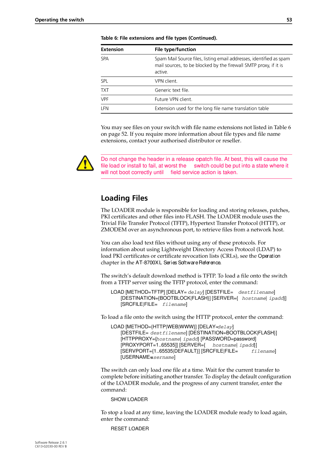 Allied Telesis at-8700xl series switch manual Loading Files, Spa 