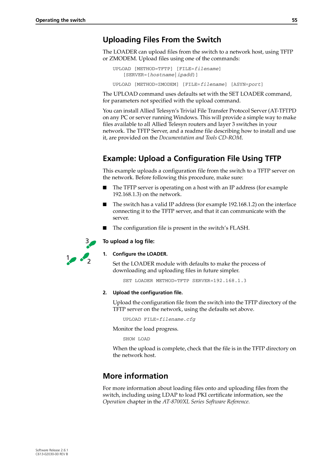 Allied Telesis at-8700xl series switch Uploading Files From the Switch, Example Upload a Configuration File Using Tftp 