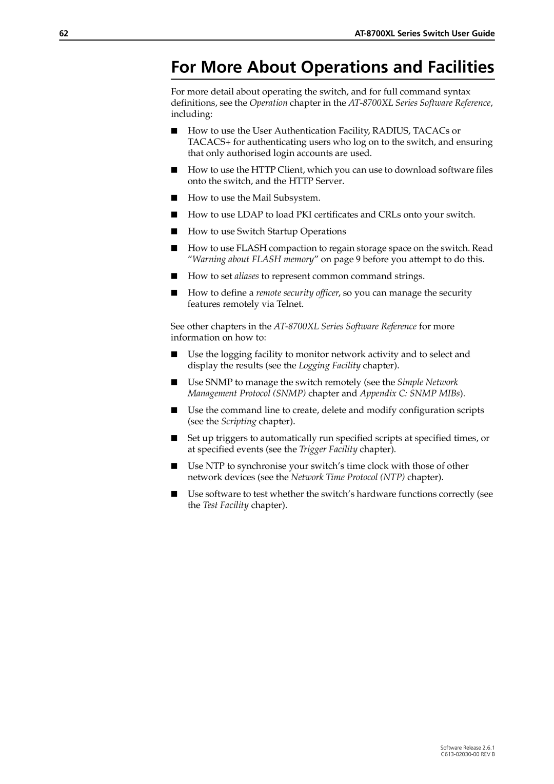 Allied Telesis at-8700xl series switch manual For More About Operations and Facilities 