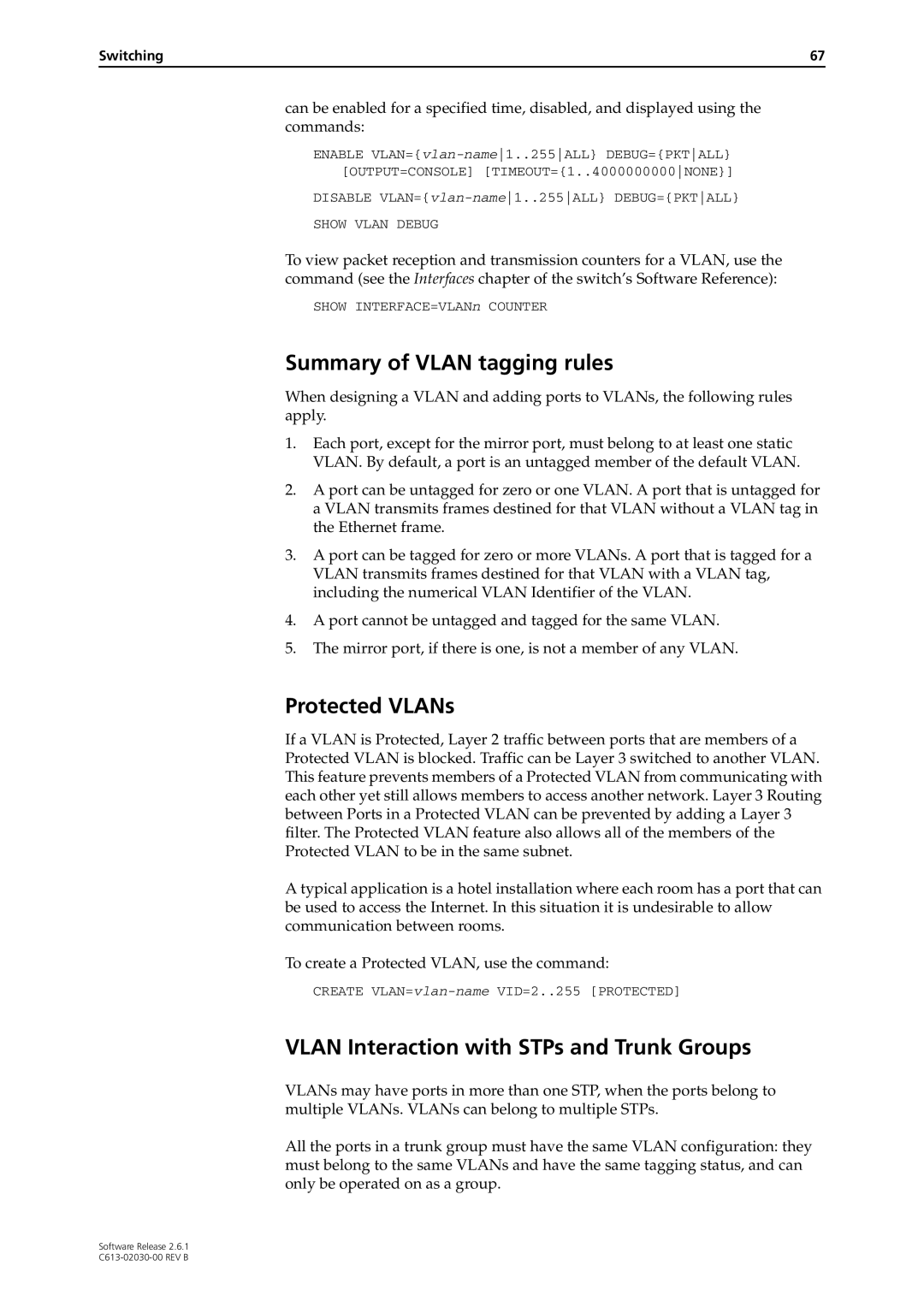 Allied Telesis at-8700xl series switch manual Summary of Vlan tagging rules, Protected VLANs 