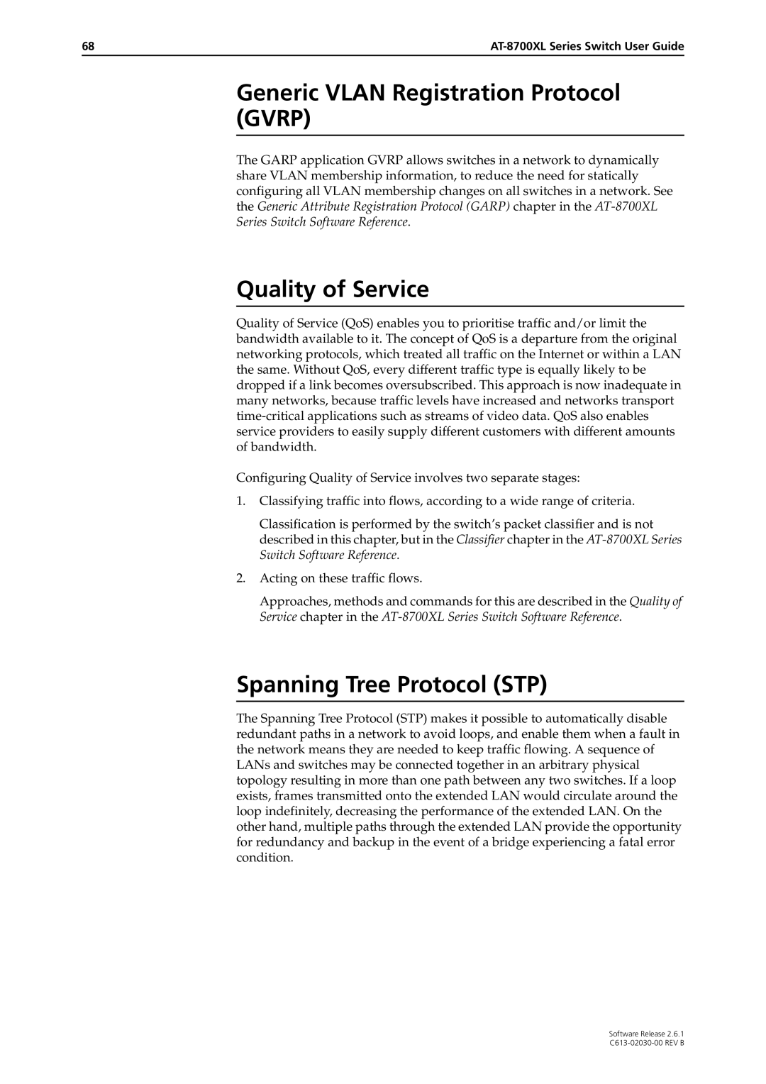 Allied Telesis at-8700xl series switch manual Generic Vlan Registration Protocol Gvrp, Quality of Service 