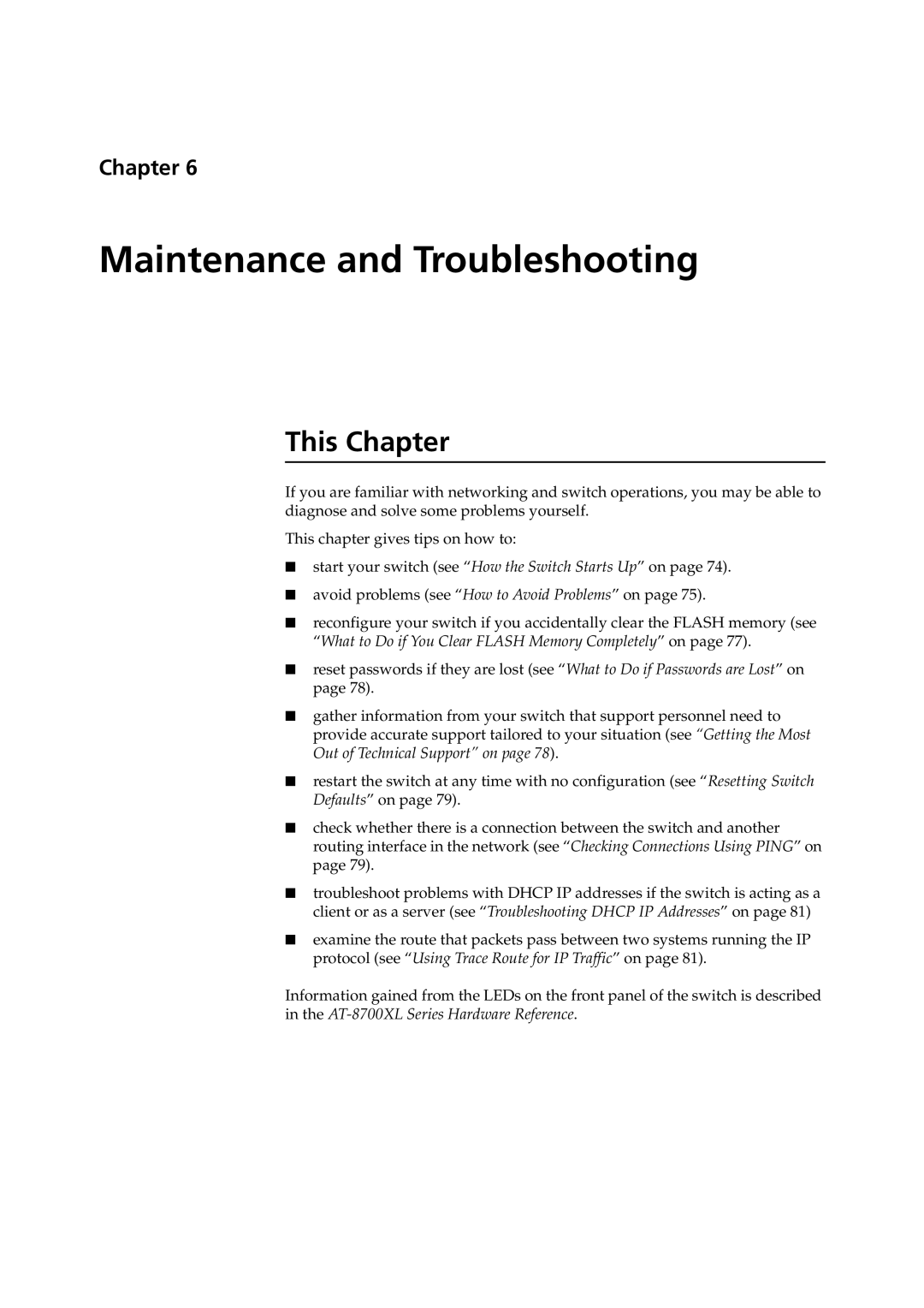 Allied Telesis at-8700xl series switch manual Maintenance and Troubleshooting 