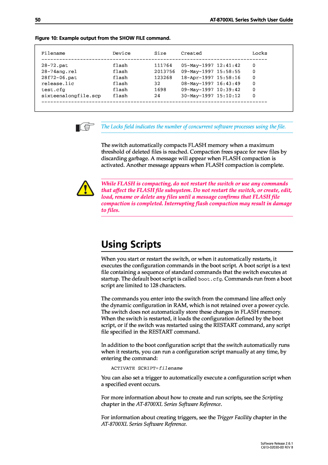 Allied Telesis at-8700xl series switch manual Using Scripts, AT-8700XL Series Software Reference 