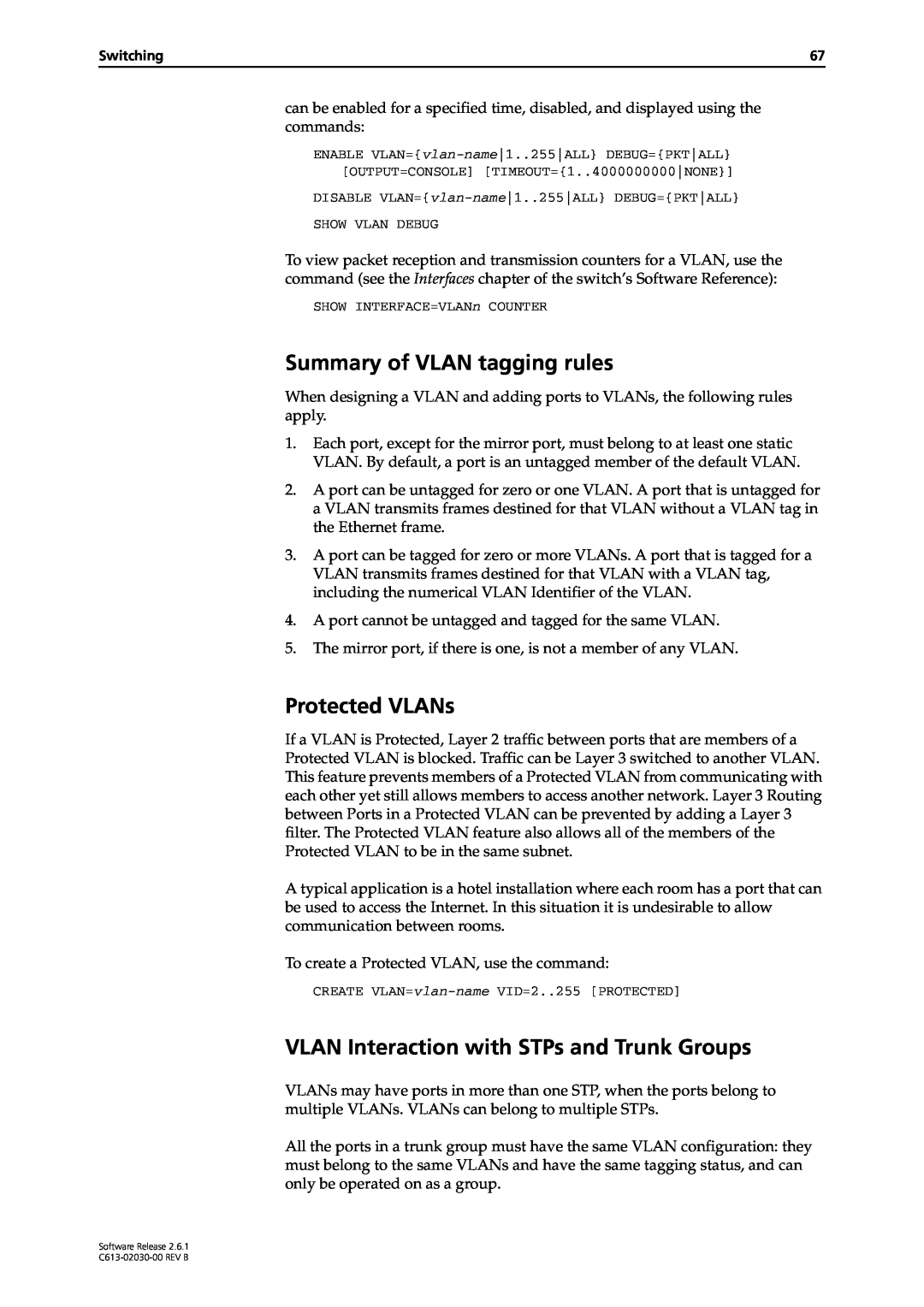 Allied Telesis at-8700xl series switch manual Summary of VLAN tagging rules, Protected VLANs 